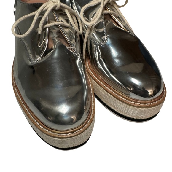 Zara Size 9 Metallic Silver Platform Oxford Brogues - Stunning Mirror Finish - Picture 6 of 11